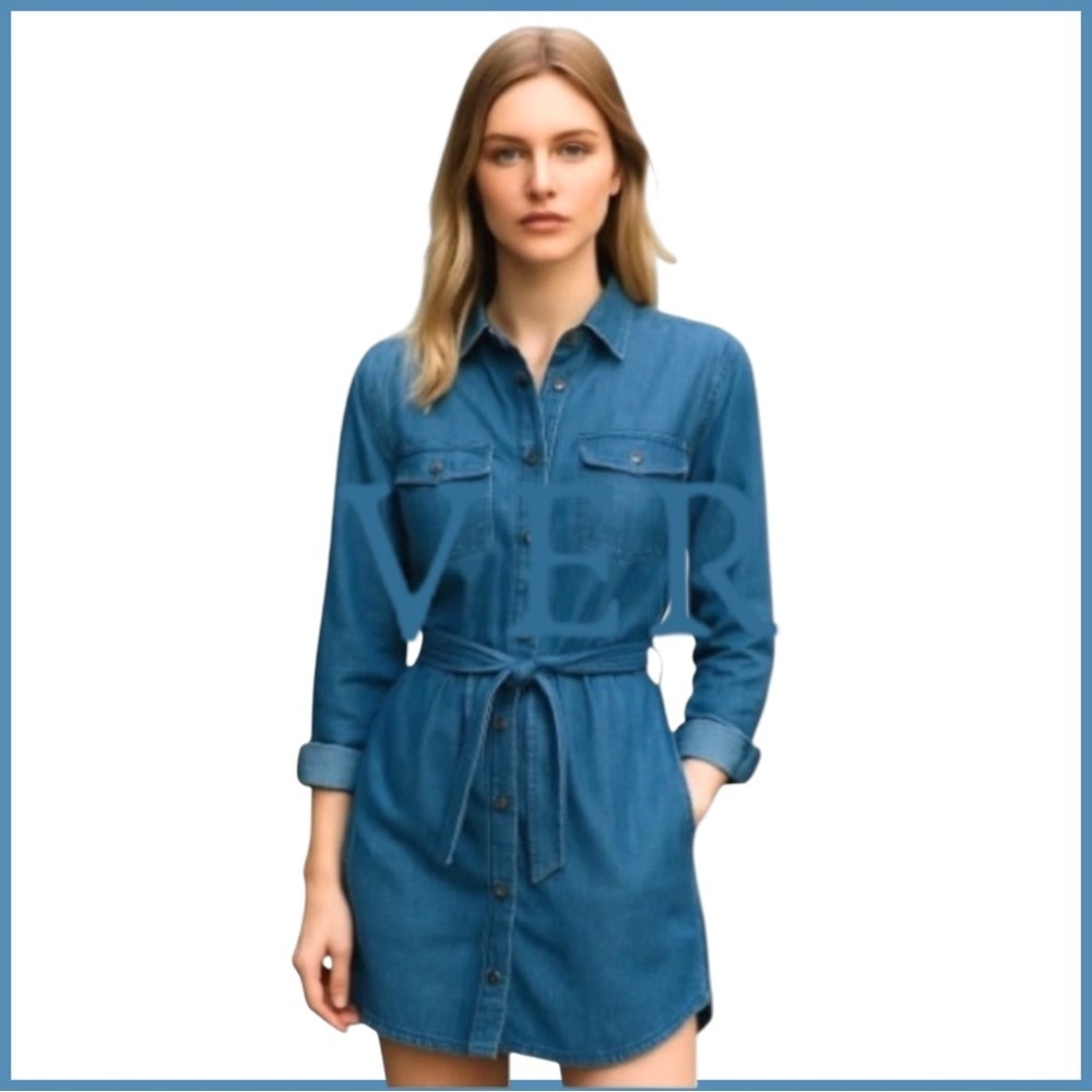 Veveret Women's Dress w/ Wrap-Around Tie. Denim. Small​​​